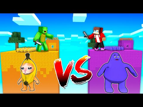 JayJay & Mikey - Maizen - JJ's GRIMACE SHAKE CHUNK vs Mikey's BANANA CAT CHUNK Survive Battle in Minecraft Challenge - Maizen
