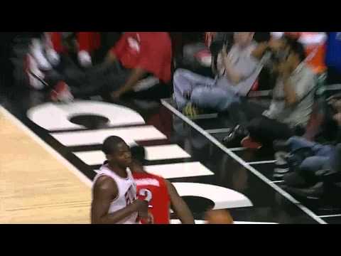 Amir Johnson with a huge block and James Johnson with a putback slam on the other end