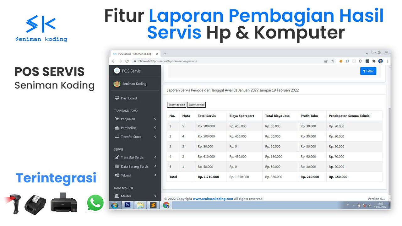 seniman koding, doni asrul afandi, doni afandi, Fitur Laporan Pembagian Hasil Servis Hp & Komputer - POS SERVIS Seniman Koding