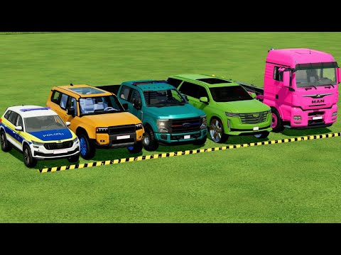 TRANSPORTING FIVE COLOR DODGE, LAMBORGHINI, VOLKSWAGEN, CHARGER, MINI RIGITRAC Farming Simulator 22