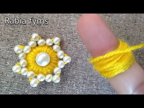 Amazing Woolen Flower craft Ideas With Finger - Hand Embroidery design Trick - Easy flower Making