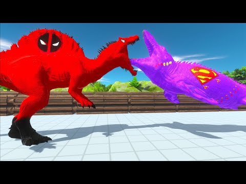 DEADPOOL SPINOSAURUS vs SUPERMAN MOSASAURUS DEATH RUN -  Animal Revolt Battle Simulator