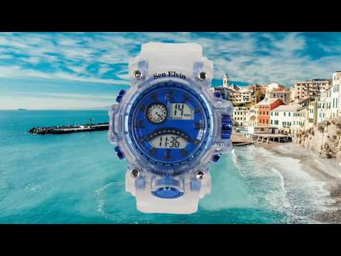 Round sen elvin blue & white stylish sports digital watch fo...