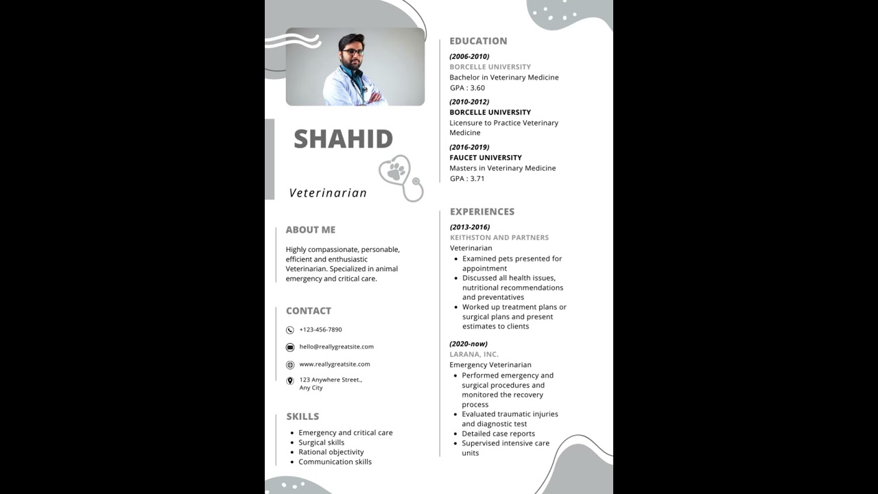 White Grey Simple Veterinarian Pet Doctor CV Resume_ Modern Design