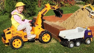 Download lagu Sofia on a Toy Excavator makes a Children's sandbox mp3