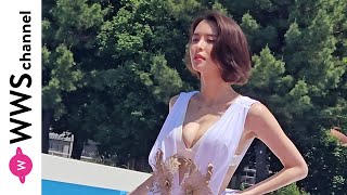 奈月セナがワンエイト撮影会に白ドレス風水着で登場！