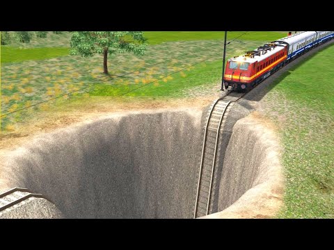 Trains Vs Giant Pit Vs Massive Potholes - Indian Railways Train Simulator Game 2022
