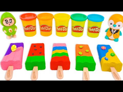 PlayDoh Ice Cream How To Make Rainbow Kinetic Sand Ice Cream Cutting ASMR