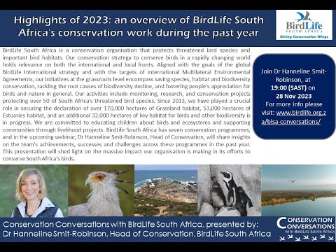 Conservation Conversations: The 2023 BLSA Conservation Work - Dr Hanneline Smit-Robinson (28Nov23)