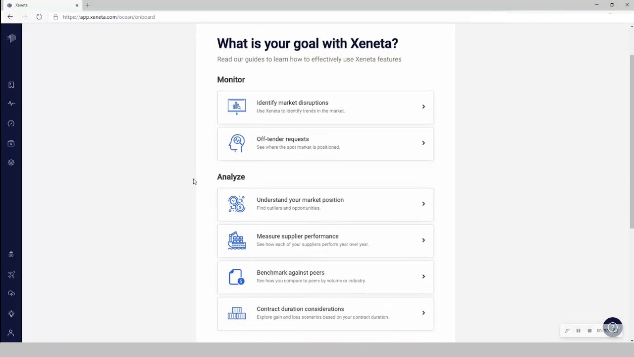 Xeneta product dashboard, from official YouTube demo