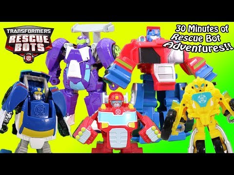 Transformers Rescue Bots Toy Adventures 30 Minute Super Collection! Optimus Bumblebee Chase & Blades