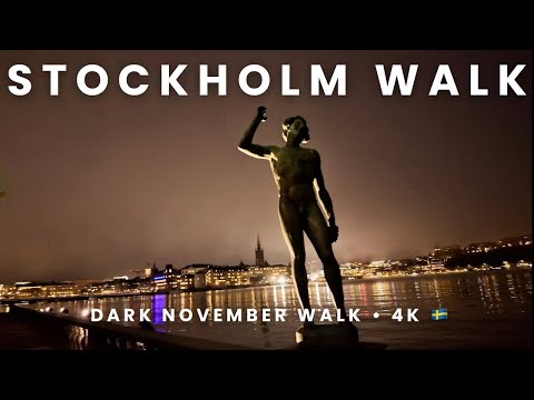 Stockholm Walk • Norr Mälarstrand 🇸🇪 | Dark November Waterfront Evening (4K)