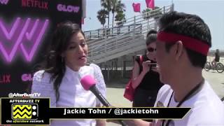Jackie Tohn talks constipation at the  Glow season 2 premiere at Muscle Beach.