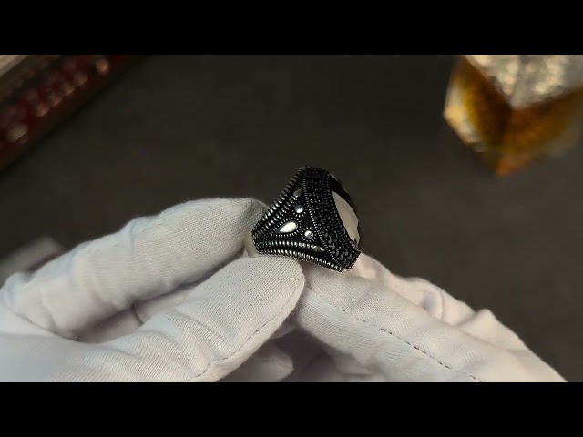 خاتم رجالي فضة استرليني مزين بحجر زركون أسود