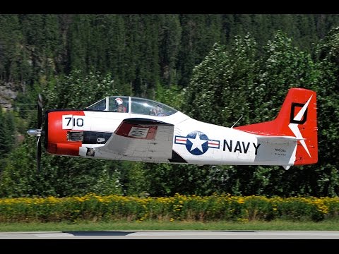 North American T-28 Trojan Low Fly-By and Sideslip Landing