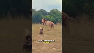 Male Lion Kills African Wild Dog Instantly With Powerful Bite  #wildlife #animals #predatorvsprey