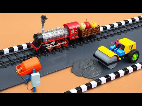 Mini Road Roller Saves the Train by Repairing Damaged Tracks | Genius Construction Build