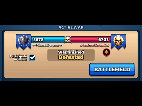 Empires and Puzzles, War vid #65, Mount Olympus vs Exodus of the North. Equalizer. FS @ 58.