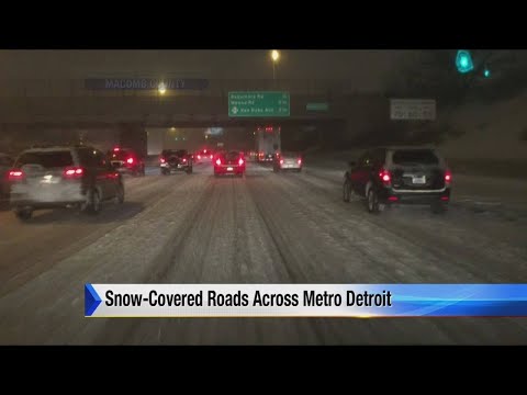 Snow-covered roads across metro Detroit