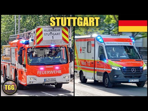 [Germany] Stuttgart Fire Trucks & Ambulances With Lights & Siren!