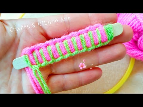 It's so Cute 🌺💖 Superb Woolen Flower Craft Idea with Ice Cream Stick- Hand Embroidery Amazing Flower