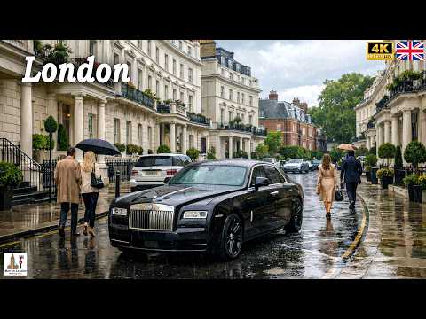 Inside London's Billionaire District 💰 London's Rainy Walking Tour in Richest Neighborhoods☔ True 4K