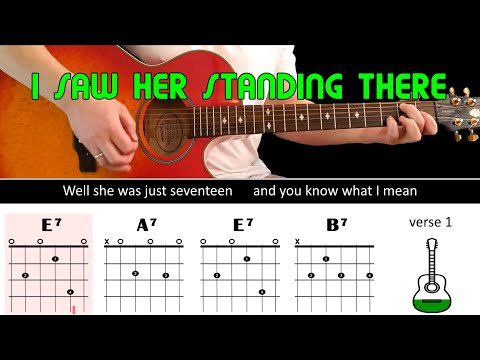 Easy play along series - I SAW HER STANDING THERE Acoustic guitar lesson chords & lyrics-The Beatles
