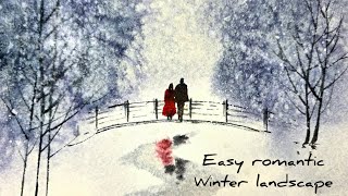 Easy Valentine Watercolor Tutorial  | Romantic Winter Scene