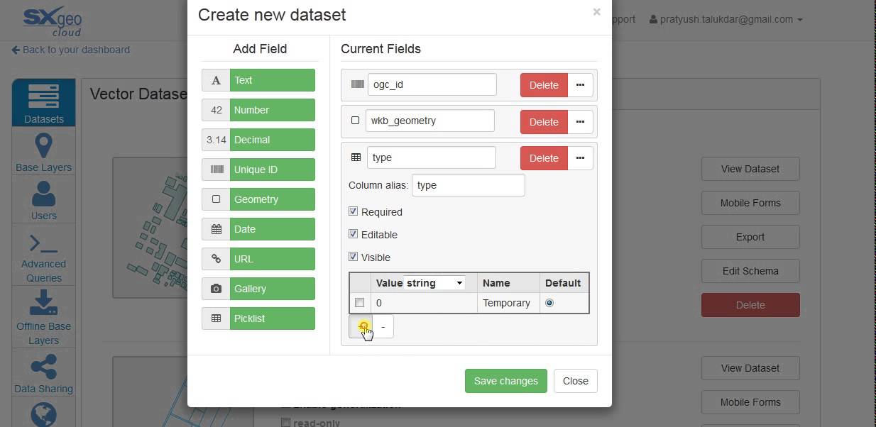Creating Data sets with SXgeoCloud