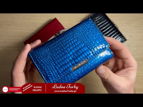Średni niebieski portfel damski z lakierowanej skóry naturalnej croco - LadneTorby.pl 5282