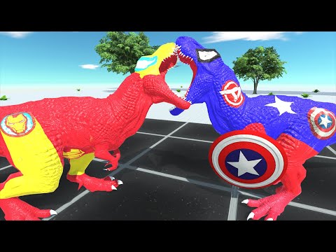 IRON MAN T REX vs CAPTAIN AMERICAN DEATH FALL - Animal Revolt Battle Simulator thumb