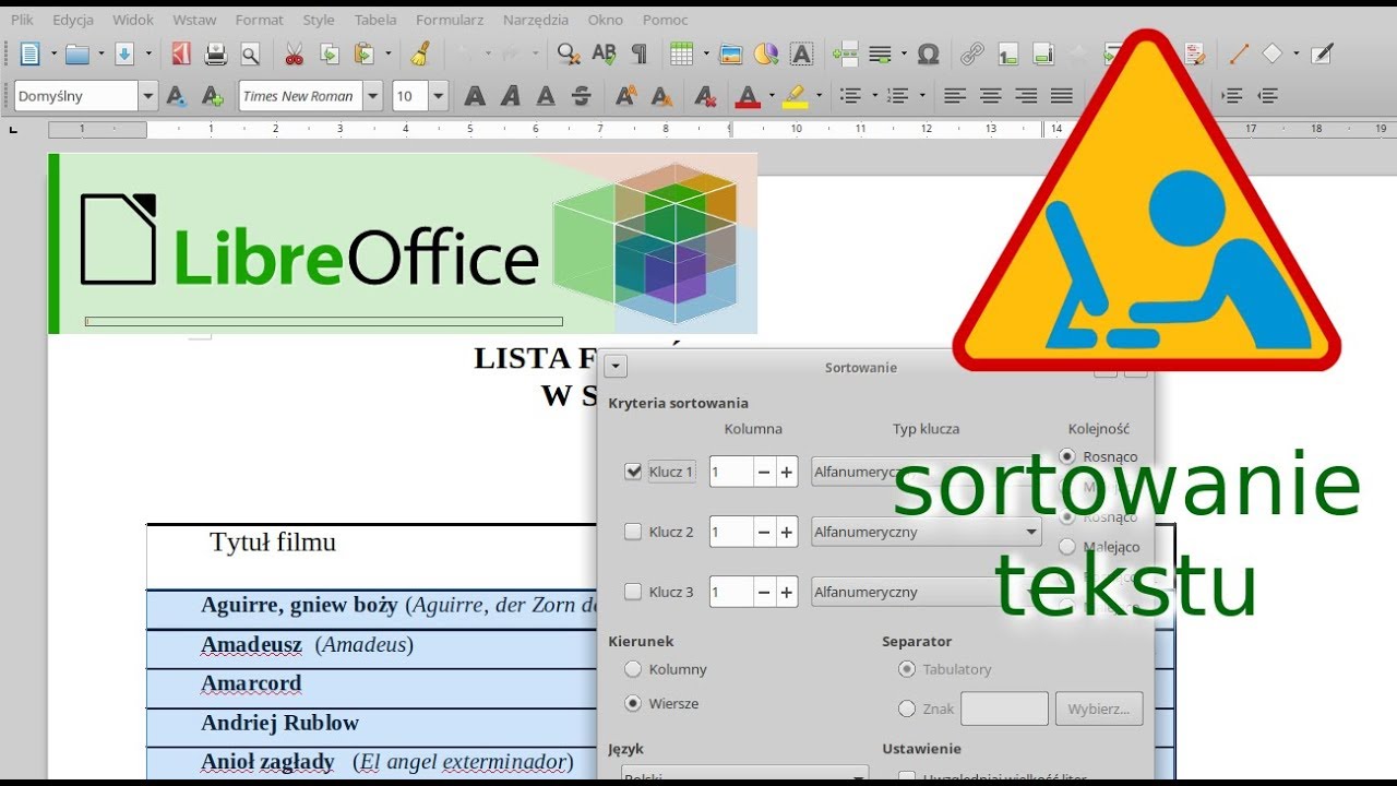 Libre Office - sortowanie tekstu