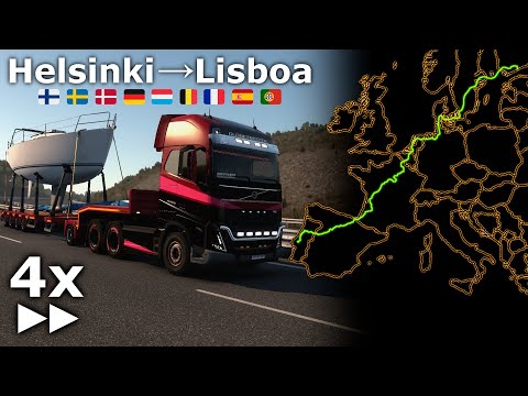 Euro Truck Simulator 2 - 4500km Helsinki➡Lisboa Trip in First-Person (4x speed)