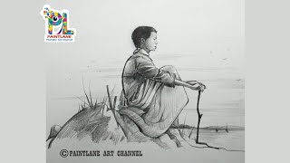 Easy Drawing And Shading A Boy Sat On A Rock For Beginners