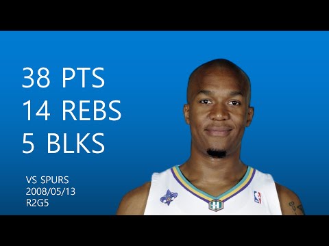 David West | 38 pts,14 rebs,5 asts,2 stls,5 blks | May 13,2008 | vs SAS,R2G5