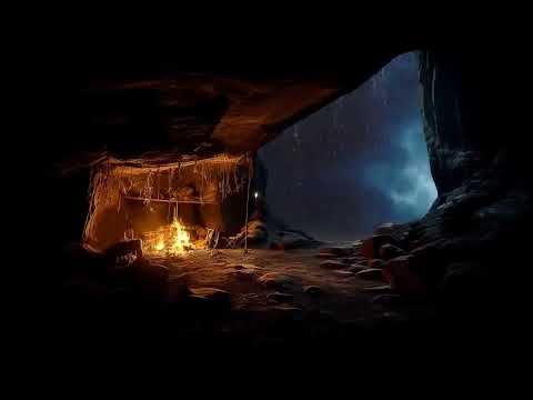 Dormirás sin esfuerzo en un ambiente de cueva con fogata con lluvia y truenos Perfecto para el relax