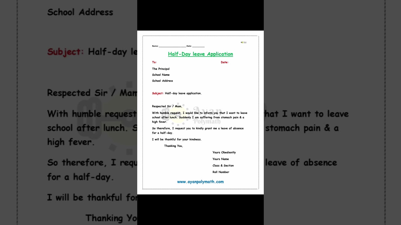 Letter # Half - Day Leave Application