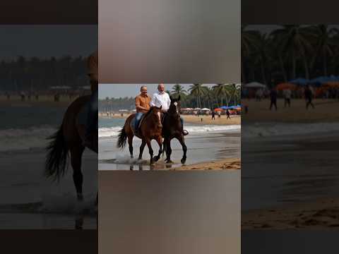 Narendra Modi Vladimir Putin Juhu Beach riding on horse #virtual world