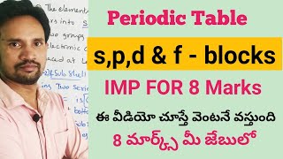 s,p,d and f- block elements విడియో చూస్తే చాలు వస్తుంది / PERIODIC TABLE