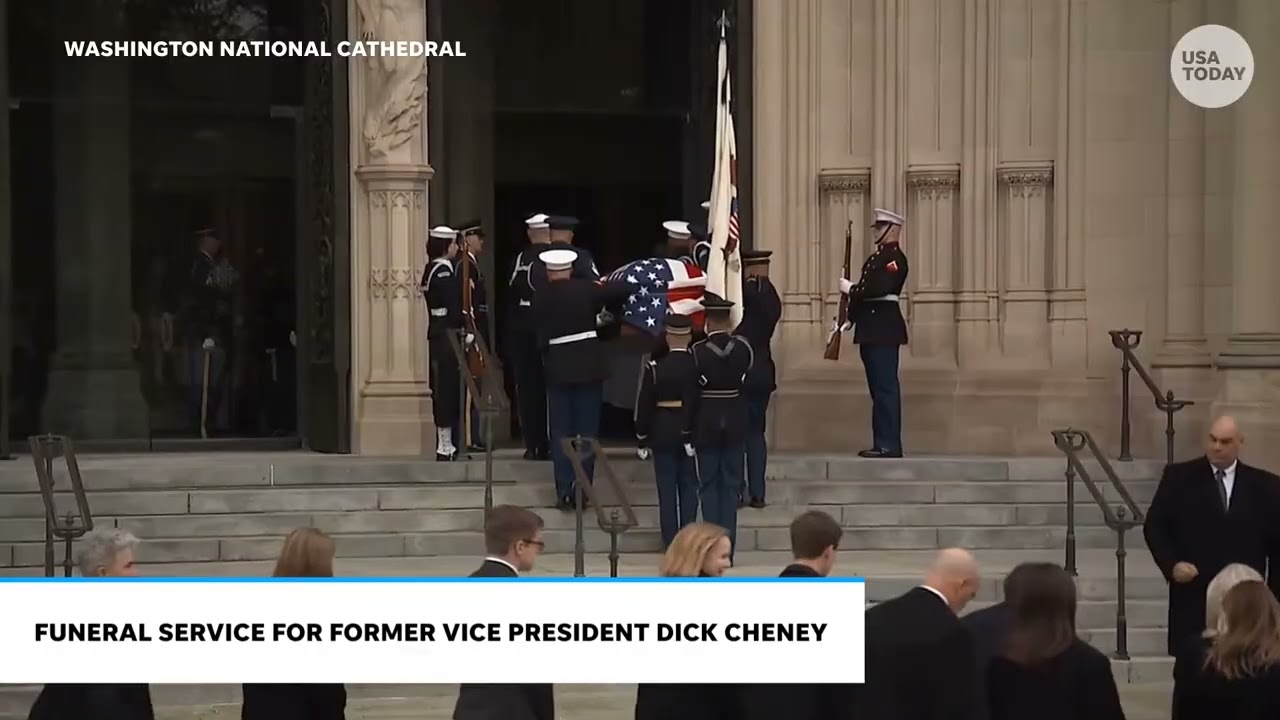 Cheney's casket arrives at Washington National Cathedral for funeral service attended by Bush, Biden