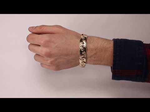 B33 - Heavy 9ct Yellow Gold Solid Patterned Mariner Bracelet