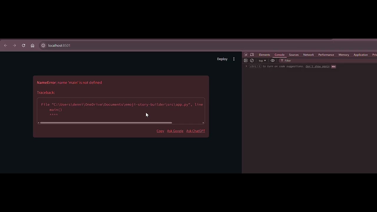 streamlit 1.52.2 support links to google and chatgpt in error messages Recording made 2025 DEC