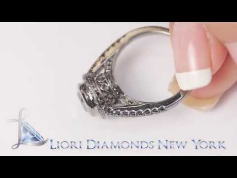 BDR-115 1.64 Carat Natural Black Diamond Engagement Ring 18K Black Gold Vintage Style