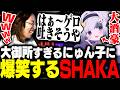 応援観戦中に日本酒1L飲み干すにゅん子の大御所すぎるクリップに爆笑するSHAKA【League of Legends】