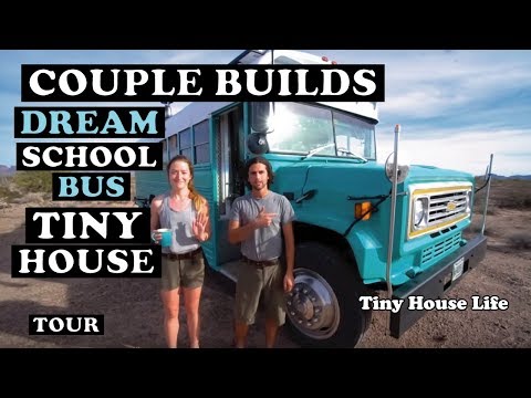 Couple Build Beautiful Custom Tiny House School Bus In To Dream Home on Wheels ~ FULL TOUR