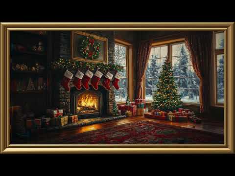 Vintage Christmas Greeting Card | Gold Frame TV Art | ❄️🎄☃️ Relaxing Christmas Music for Focus