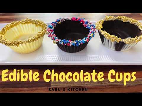 How to make Chocolates Cups at Home | Chocolate Cups for Dessert | Saru's Kitchen | Hindi