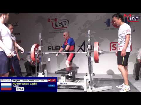 Motovilnik Vasilii bench press 185kg@74kg. New Master 3 World record!
