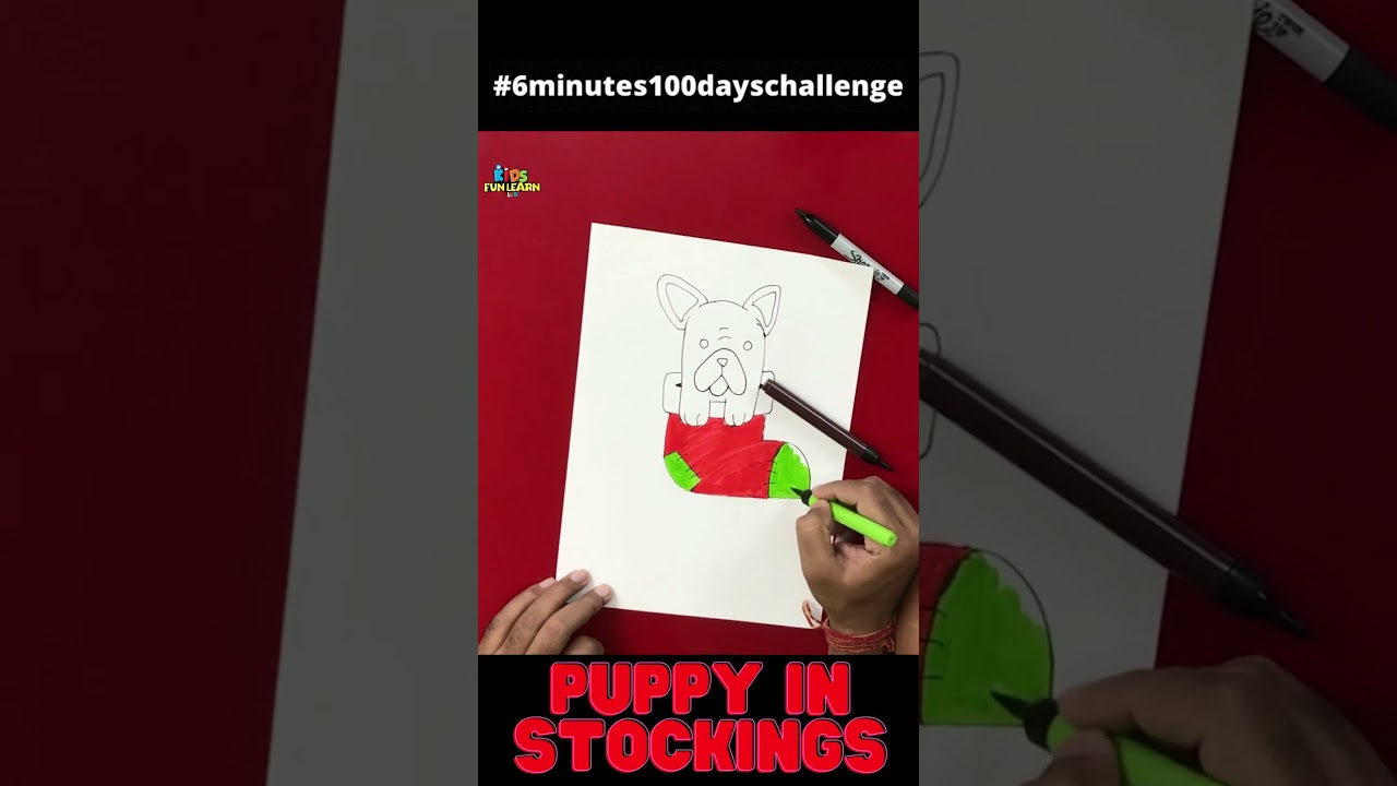 How to draw a Puppy in Stockings for Kids