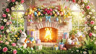 Pastel Easter Fireplace Ambience 🔥Calm Easter Instrumental Background Music 🎶🌼 Happy Easter 🐣🌷